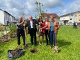 5 Menschen pflanzen einen Birnbaum